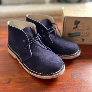 Girls Cienta Navy Blue Suede Lace Up Boots